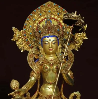 37CM Old Chinese Bronze Statue w/ Buddha N2830