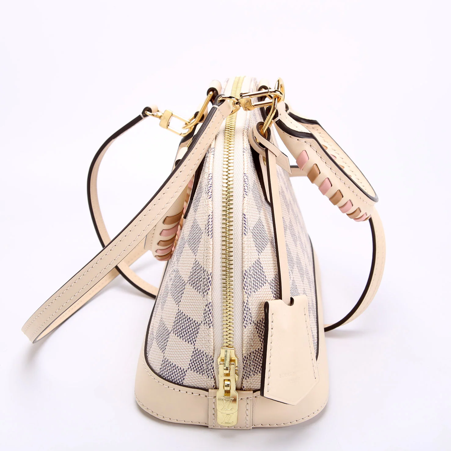 LOUIS VUITTON Alma BB Braided Handle Damier Azur Cream/Light Pink/Azur