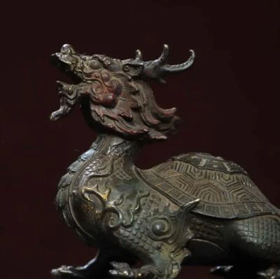 Old Chinese Bronze Statue w/dragon turtle N2801