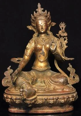 31CM Old Chinese Bronze Gilding Statue Buddha CK405
