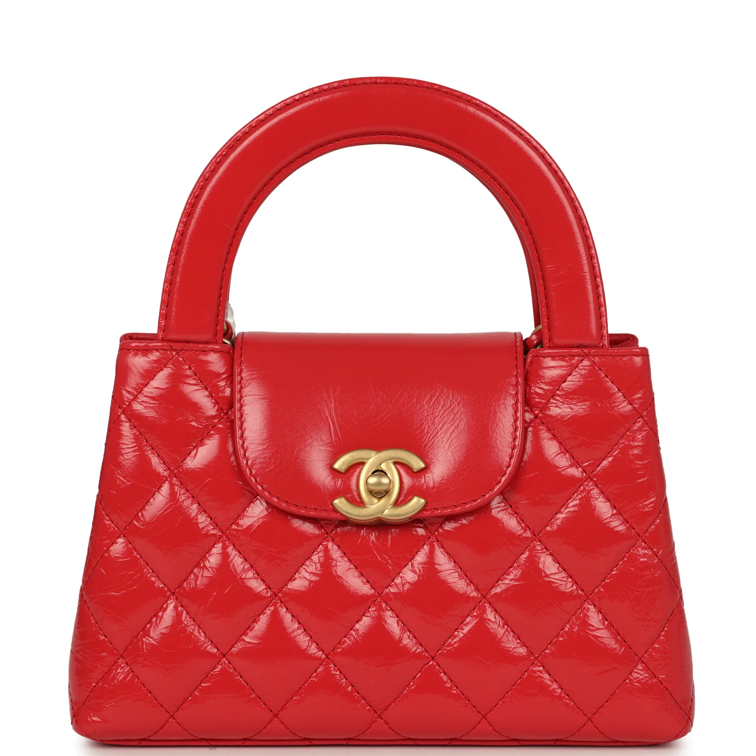 CHANEL Small Kelly Shopper Dark Red Shiny Aged Calfskin Brushed Gold Hardware