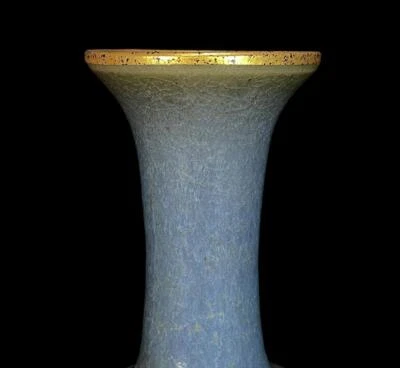 33CM Old Chinese Song Jun Kiln Gilding Vase w/horse N533