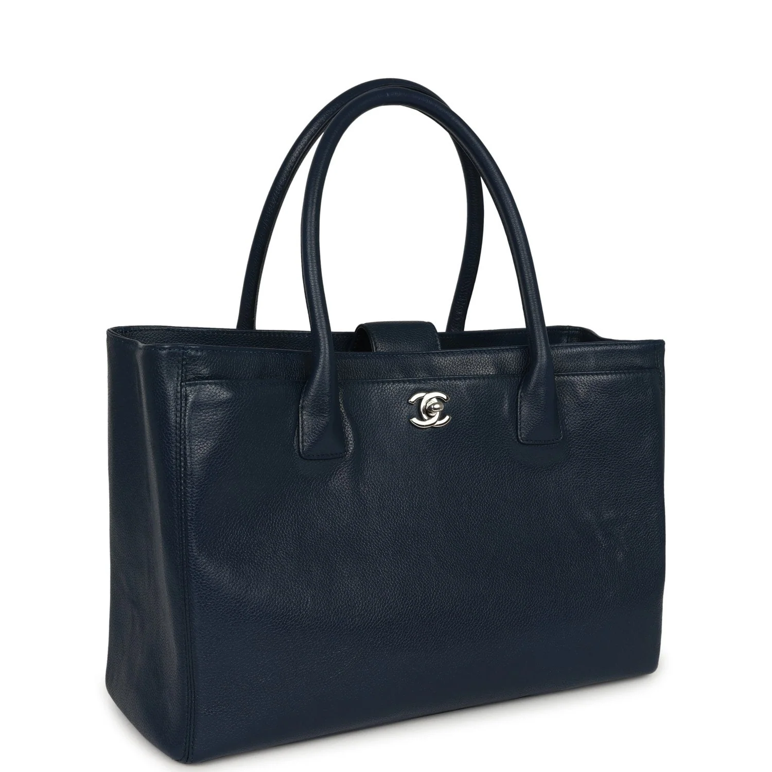 CHANEL Medium Executive Cerf Tote Bag Navy Grained Calfskin Silver Hardware