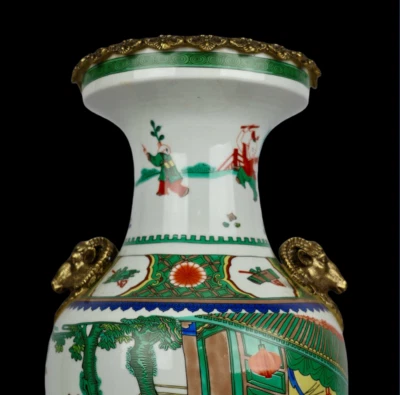 46CM Kangxi Signed Old Chinese Wucai Vase w/figure N3985