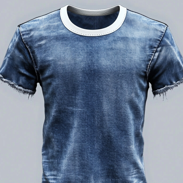 Men's Retro Raw Edge Round Neck Short Sleeve Denim T-Shirt