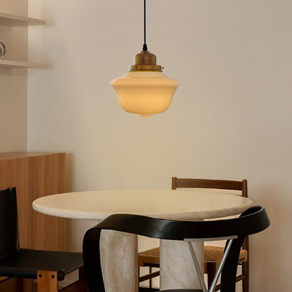 Vintage White Glass Brass Dining Room Pendant Lights