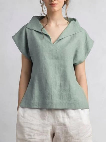Cotton-Linen V-neck daily classic T-Shirt