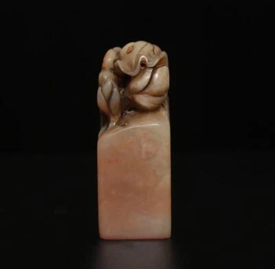 Signed Old Chinese Shoushan Stone Seal Stamp Statue w/crane 131g