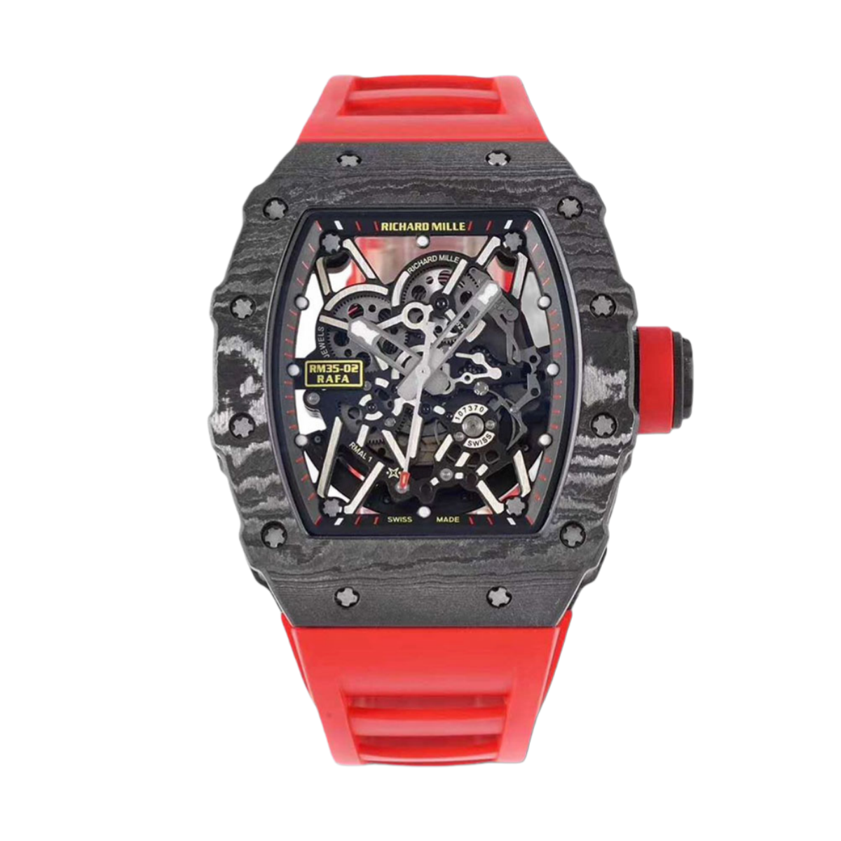 【7A Quality】Replica Richard Mille RM35-02 Red Rubber Strap Swiss Movement Sports Watch