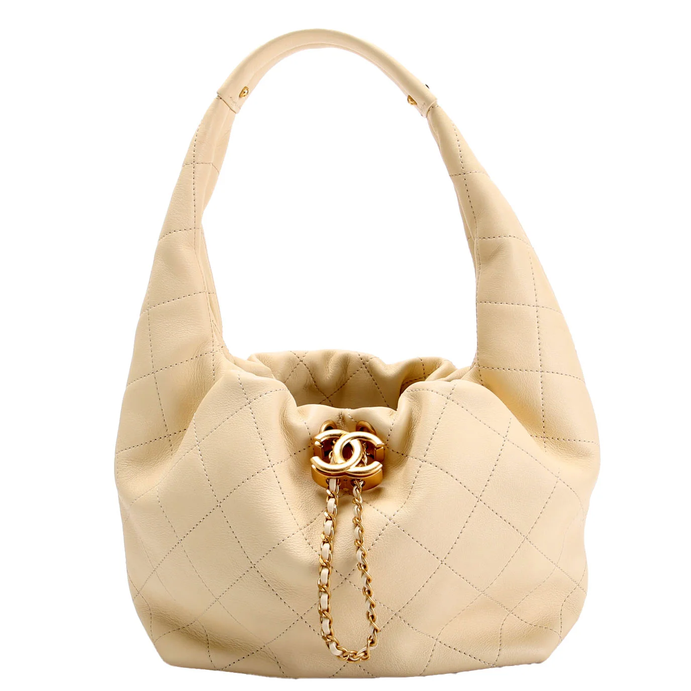 CHANEL Maxi Hobo Small Calfskin (RFID) Cream/Gold