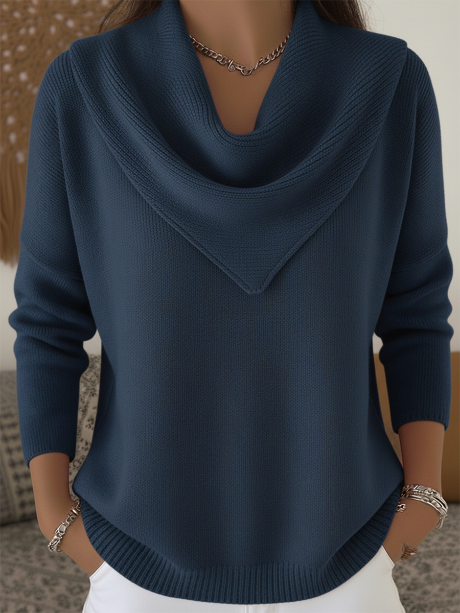 🌲 SALE🔥 Elegant Retro Soft Triangle Neck Solid Color Sweater Top
