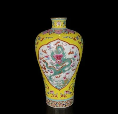 Pair Yongzheng Signed Old Chinese Colour Enamel Vase W/dragon N791