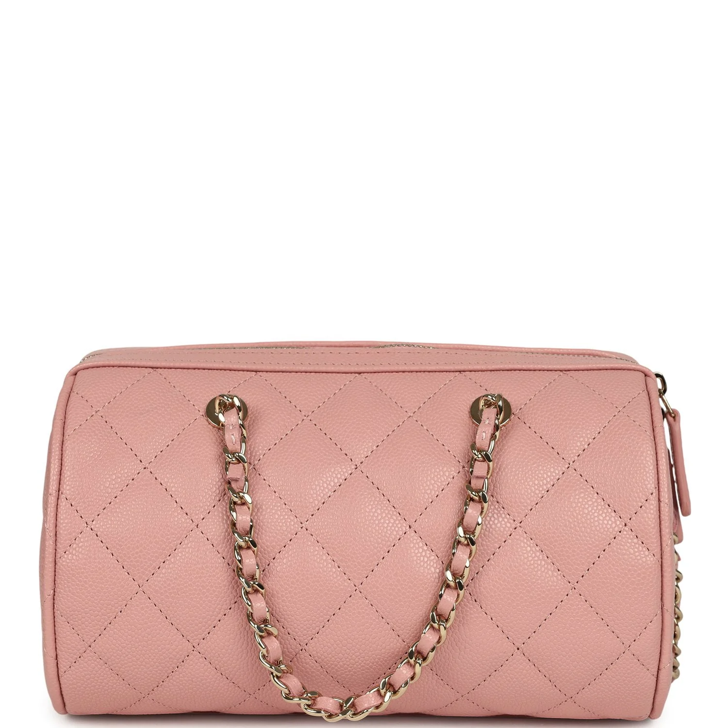 Chanel Mini Timeless Classic Barrel Bag with Chain Pink Shiny Caviar Light Gold Hardware