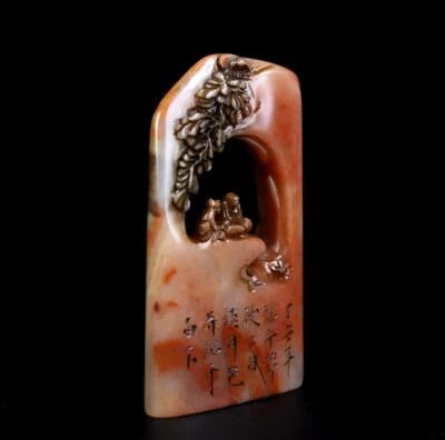 155G Old Chinese Shoushan Stone Seal Stamp Statue w/figure N1213