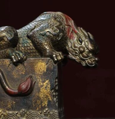 Qianlong Signed Old Chinese Bronze Statue w/kylin N2804