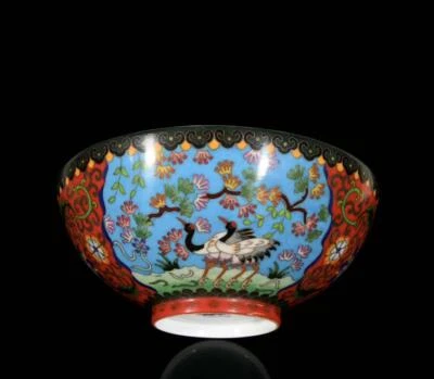 29CM Chenghua Signed Old Chinese Colour Enamel Bowl W/crane N3371