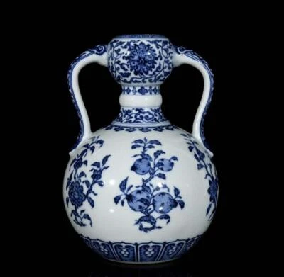 Yongzheng Signed Old Chinese Blue and White Vase W/peach N3496
