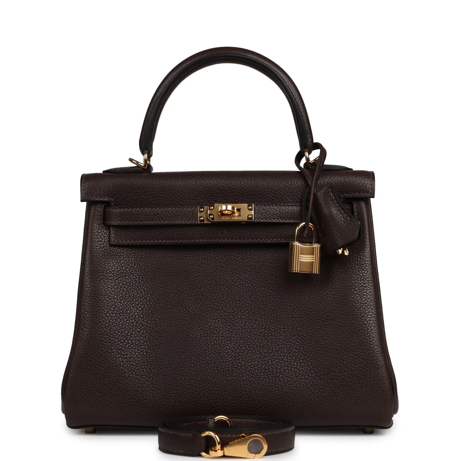 HERMÈS Kelly Retourne 25 Ebene Barenia Faubourg Gold Hardware
