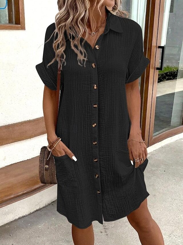 Women's Shirt Dress Mini Dress Button Pocket Vacation