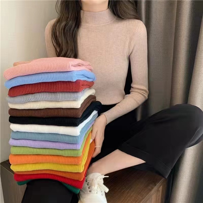 Early Autumn Half High Neck Long Sleeve Knitted Base Shirt Top Women's 2025 New Women's Sweater Design Sense Niche Interior