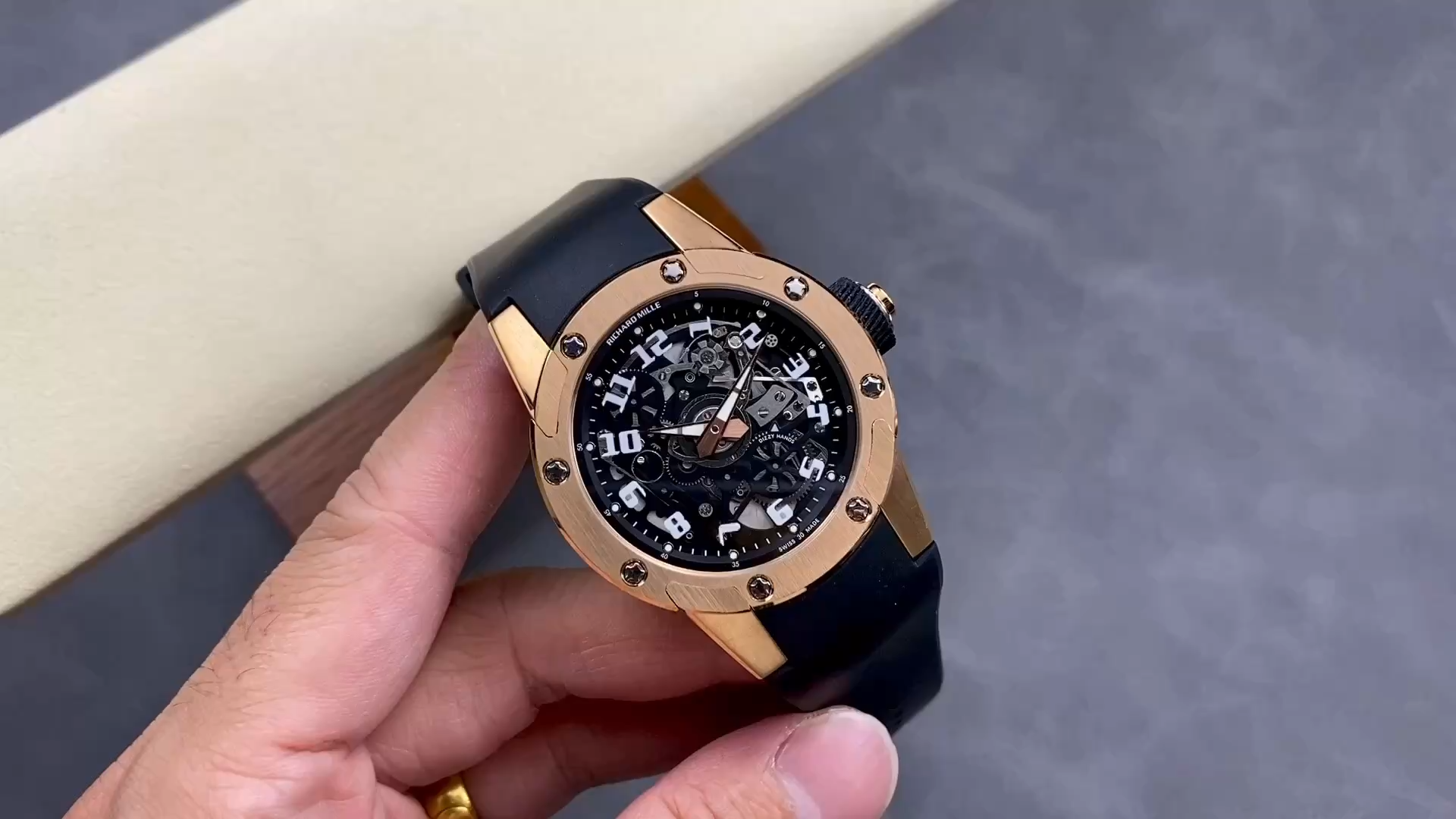 【7A Quality】Richard Mille RM 63 01 Automatic Winding Dizzy Hands Rose Gold Watch