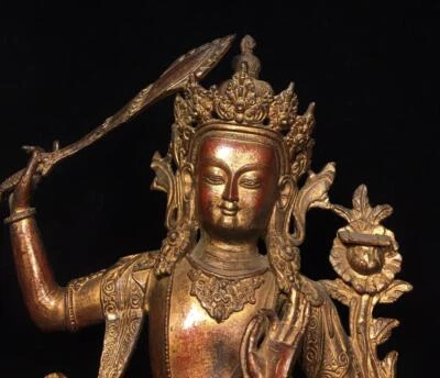 36.5CM Old Chinese Bronze Gilding Statue Buddha CK112