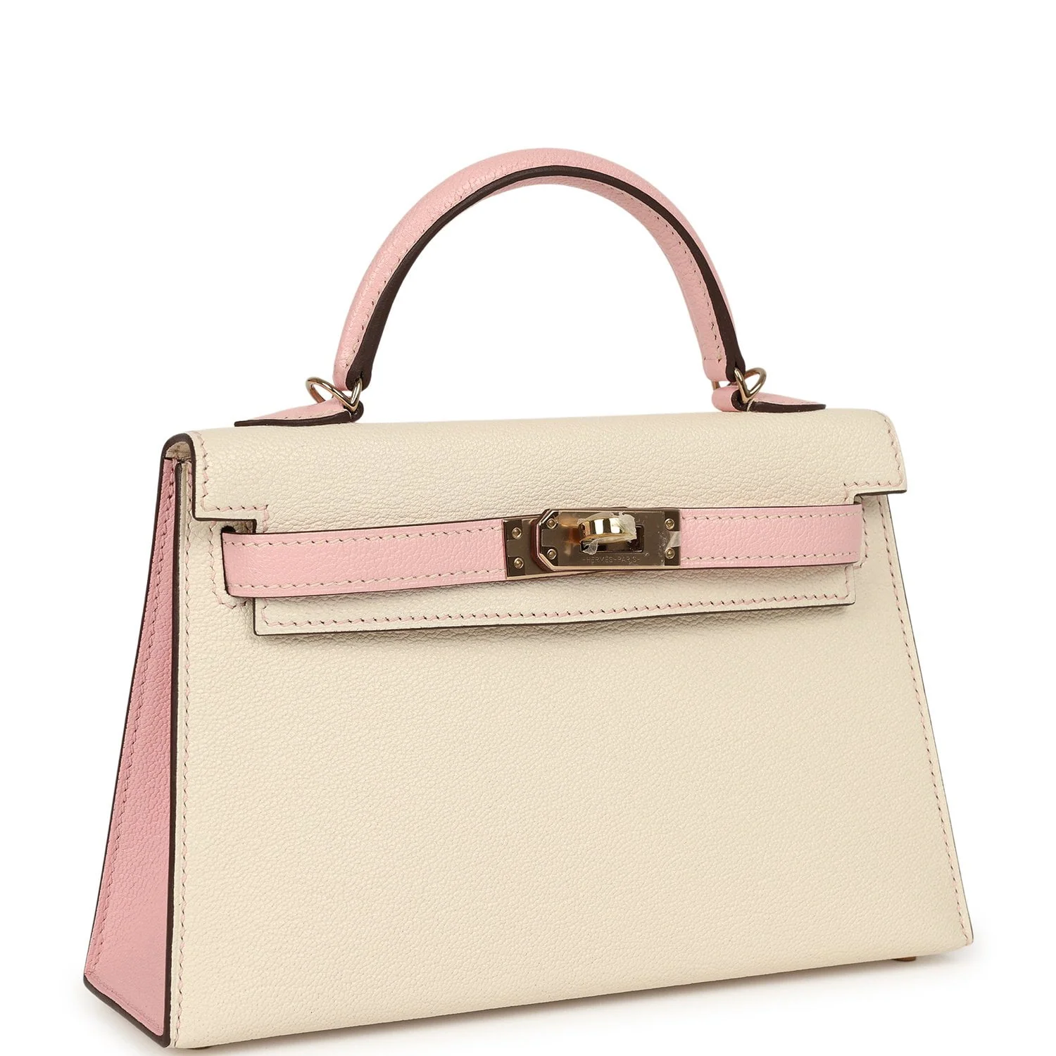 HERMÈS Special Order (HSS) Kelly Sellier 20 Craie, Rose Sakura Chevre Mysore Permabrass Hardware