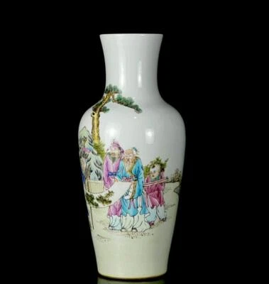 42CM Xianfeng Signed Old Chinese Famille Rose Vase W/figure CK494