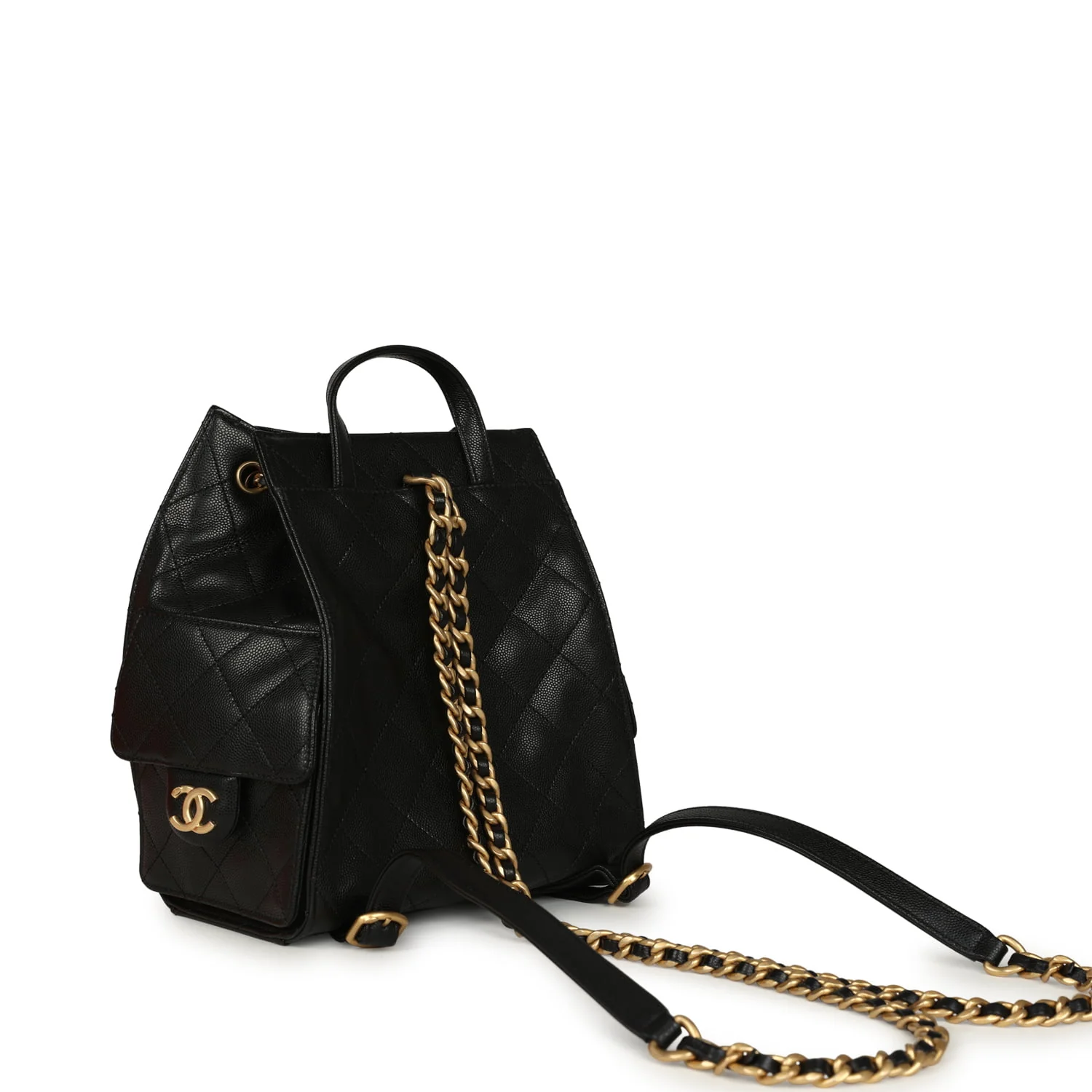 Chanel Small 25 Hobo Backpack Black Caviar Antique Gold Hardware