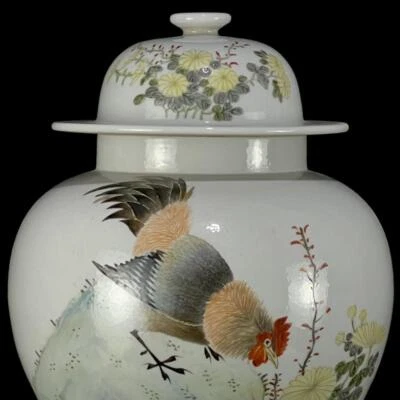 37CM Old Chinese Famille Rose Lid Pot W/cock N1280