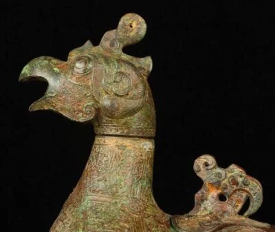 37CM Old Chinese Bronze Statue w/bird N1750