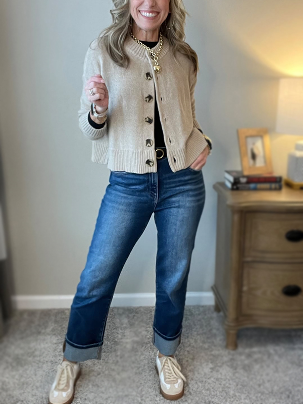 🌲 SALE🔥 Ribbed Crew Neck Button Down Sweater