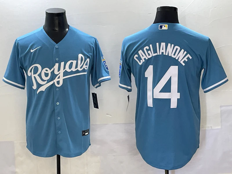 Men's Kansas City Royals Jac Caglianone #14 Light Blue Alternate Replica Jersey
