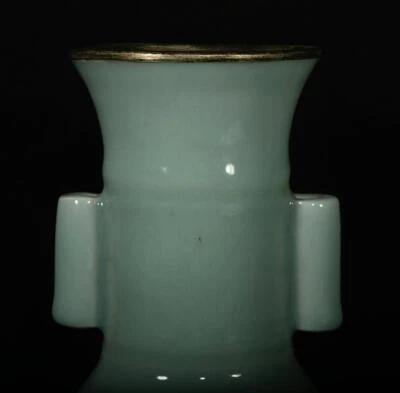 Qianlong Signed Old Chinese Longquan Kiln Vase w/ ear N3021