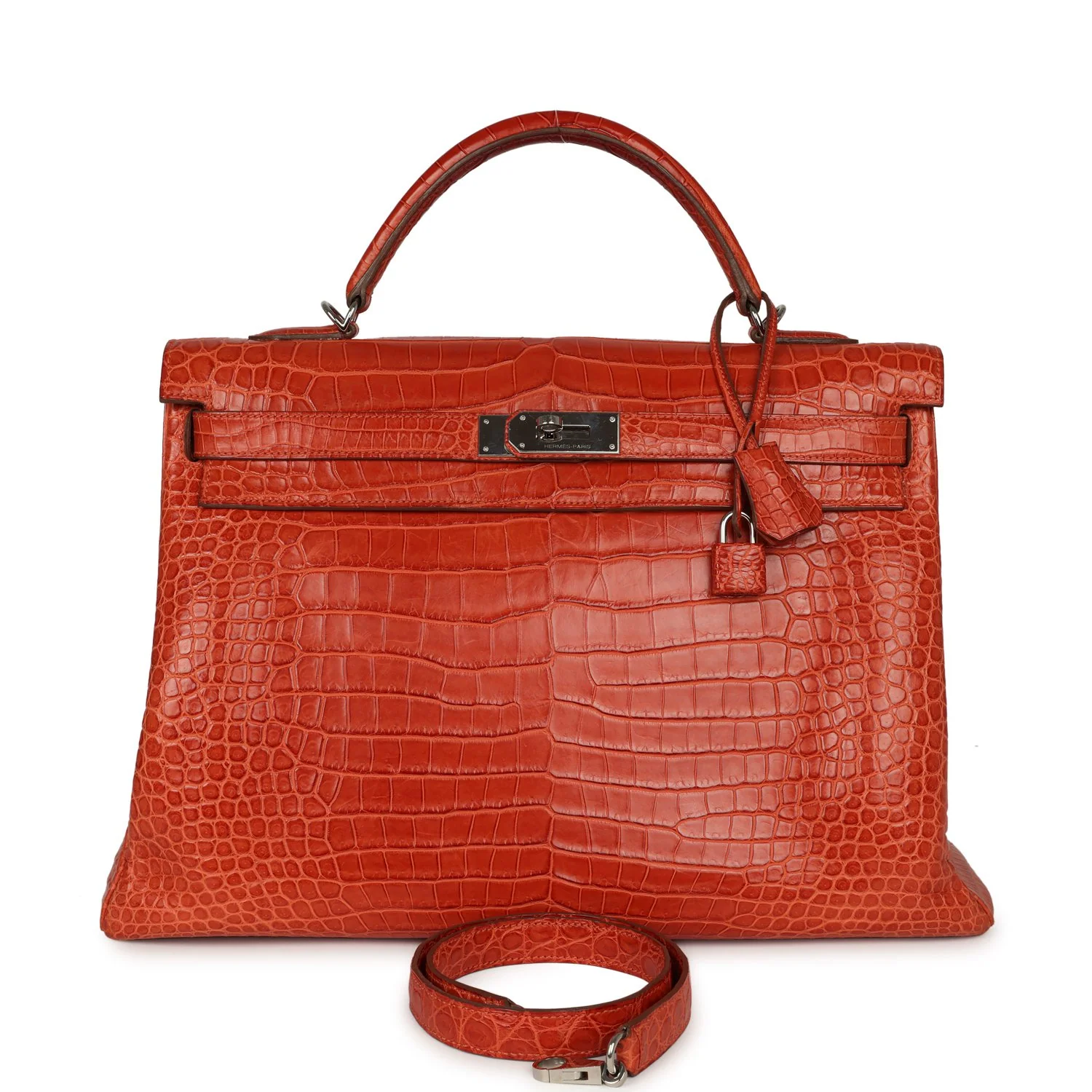 HERMÈS Kelly Retourne 40 Sanguine Matte Porosus Crocodile Palladium Hardware