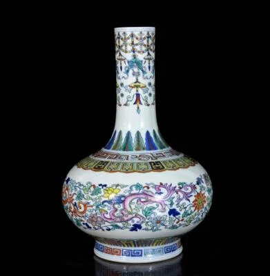 35CM Yongzheng Signed Old Chinese Doucai Vase W/dragon N3671