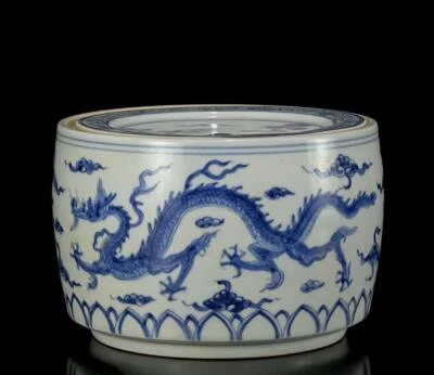 Chenghua Signed Old Chinese Blue&White Cricket Pot w/dragon N1158