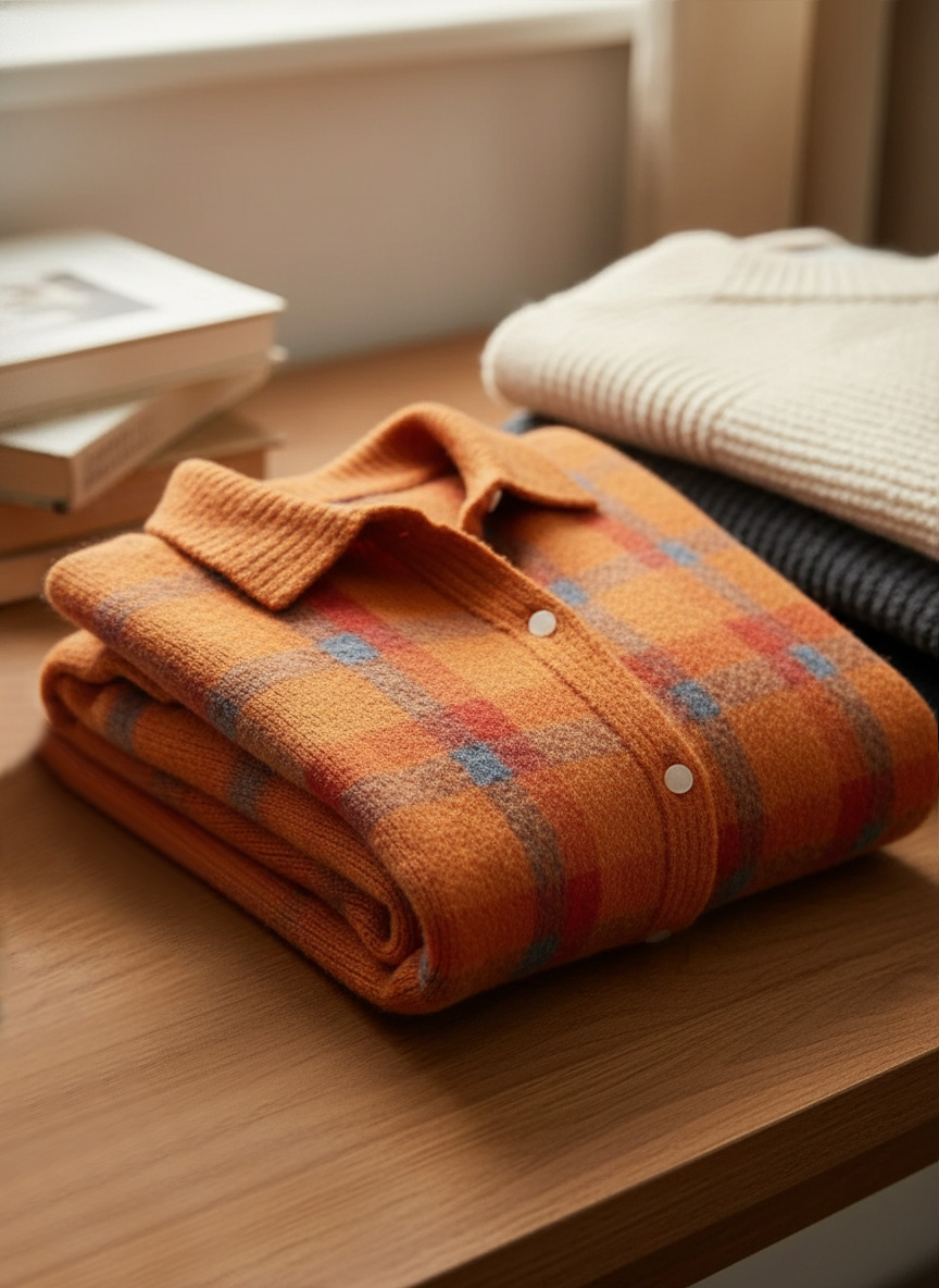 CLEARANCE SALE🔥Women's Casual Contrast Color Autumn and Winter Retro Plaid Print Buttoned Cardigan Sweater