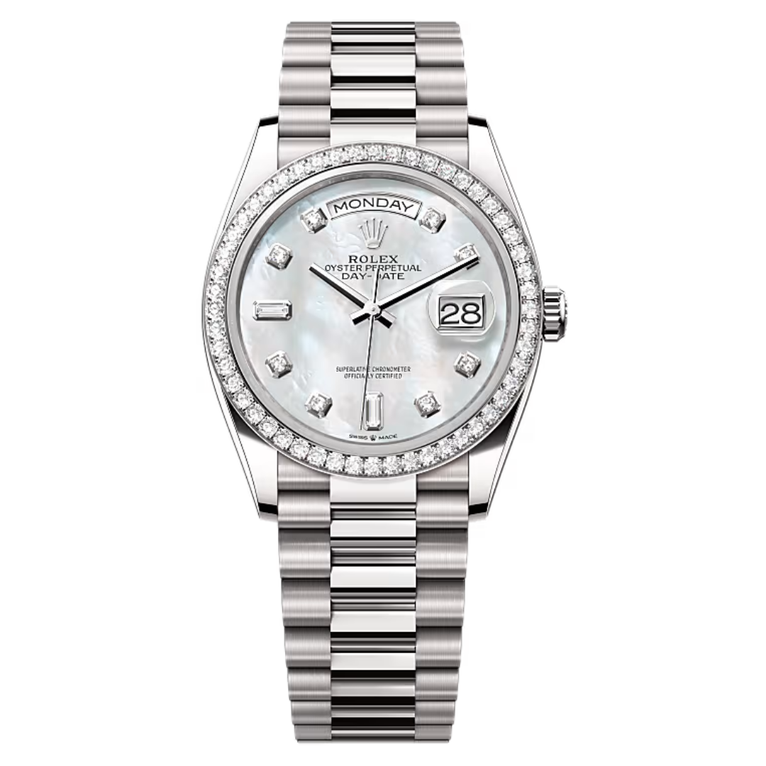 Rolex Day-Date Oyster, 36 mm, diamonds and white gold Model No. 128349RBR-0004