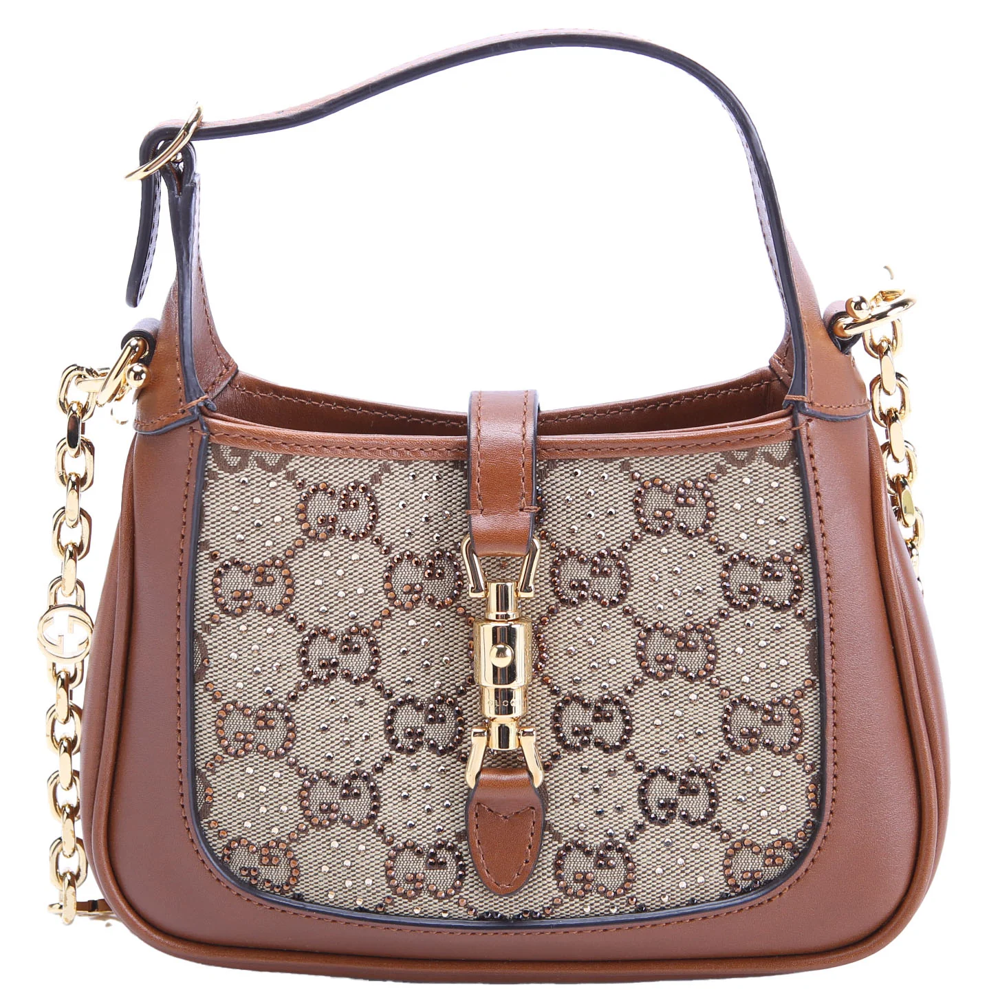 GUCCI 675799 Jackie 1961 Crystal GG Canvas Mini Shoulder Bag Brown/Beige