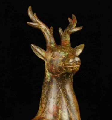 39CM Old Chinese Bronze Statue w/deer N1740