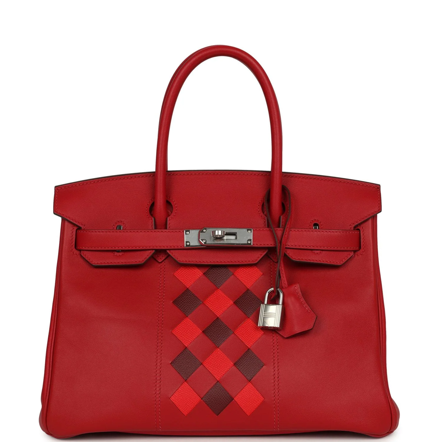 HERMÈS Birkin 30 Tressage De Cuir Rouge Piment Swift, Rouge H
