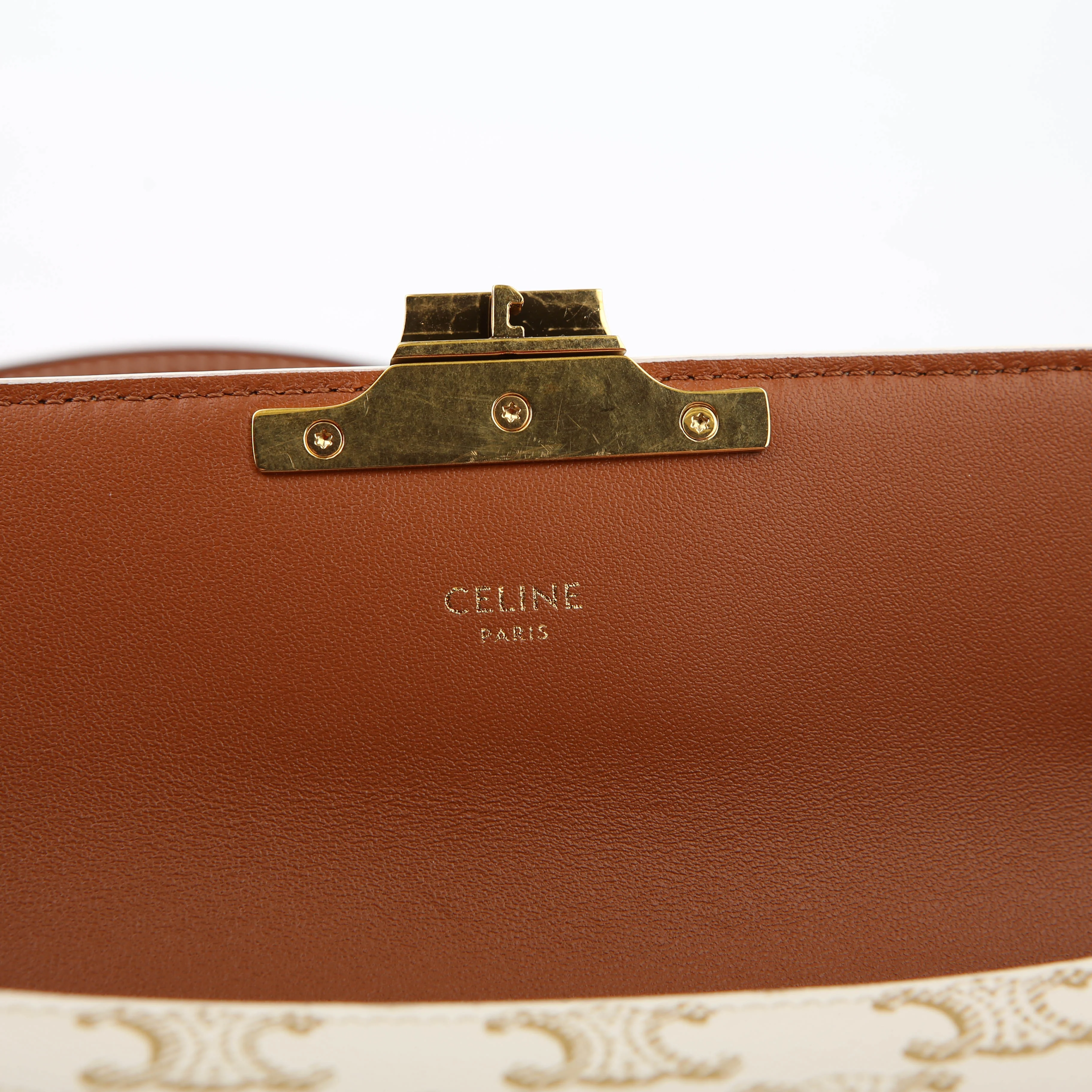 Claude Triomphe Shoulder Bag Canvas/Calfskin White