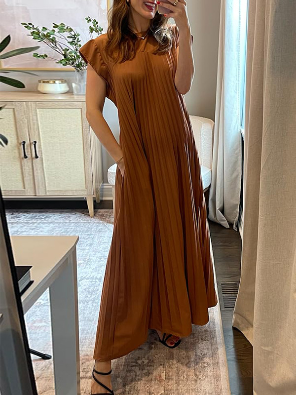 🌲🔥 Round Neck Casual Pleated Dress