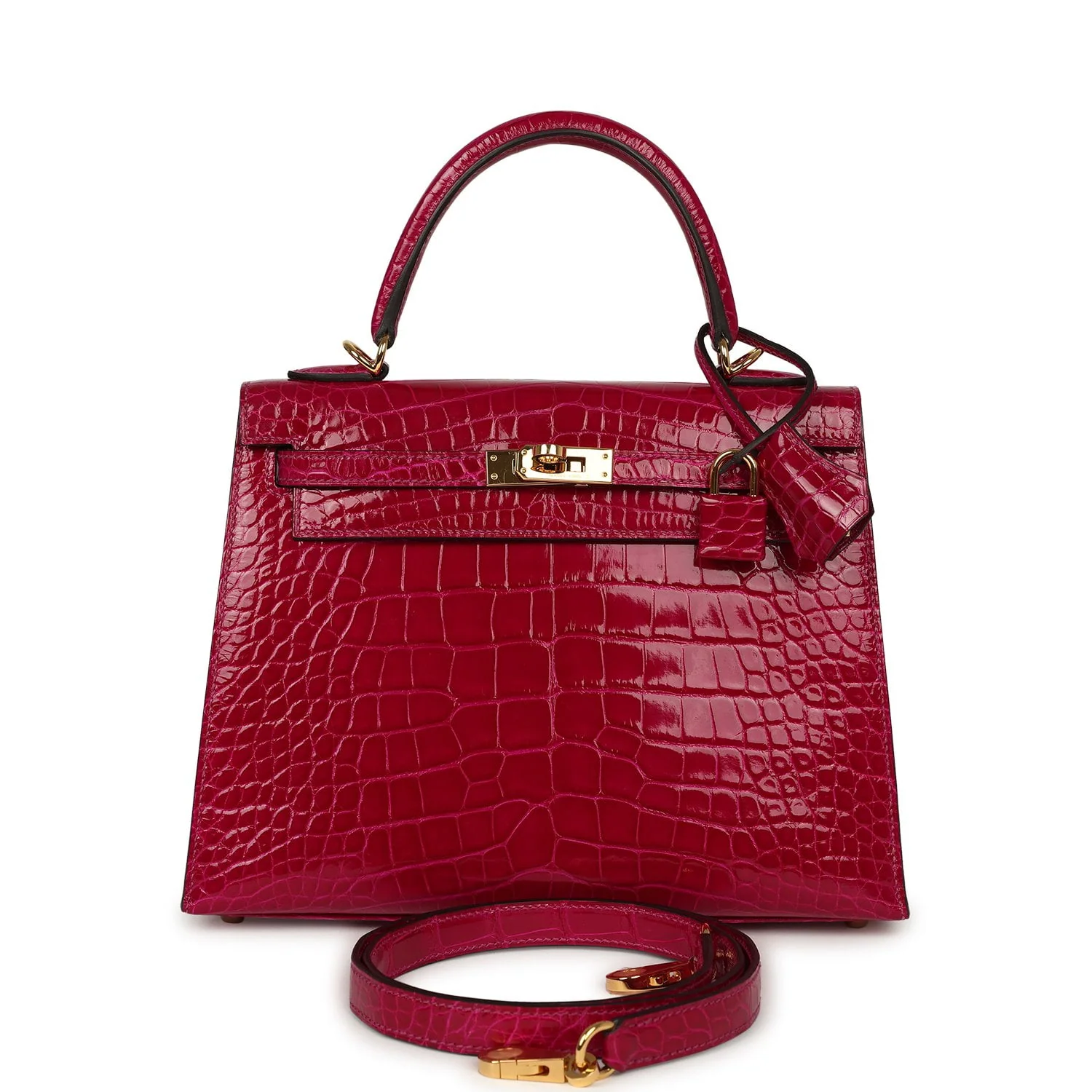 HERMÈS Kelly Sellier 25 Rose Pourpre Shiny Alligator Gold Hardware