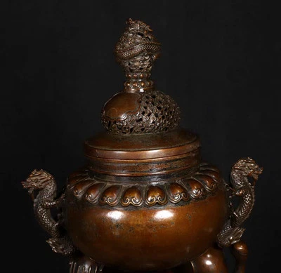 50CM Qianlong Signed Old Chinese Copper Incense Burner w/crane N4143
