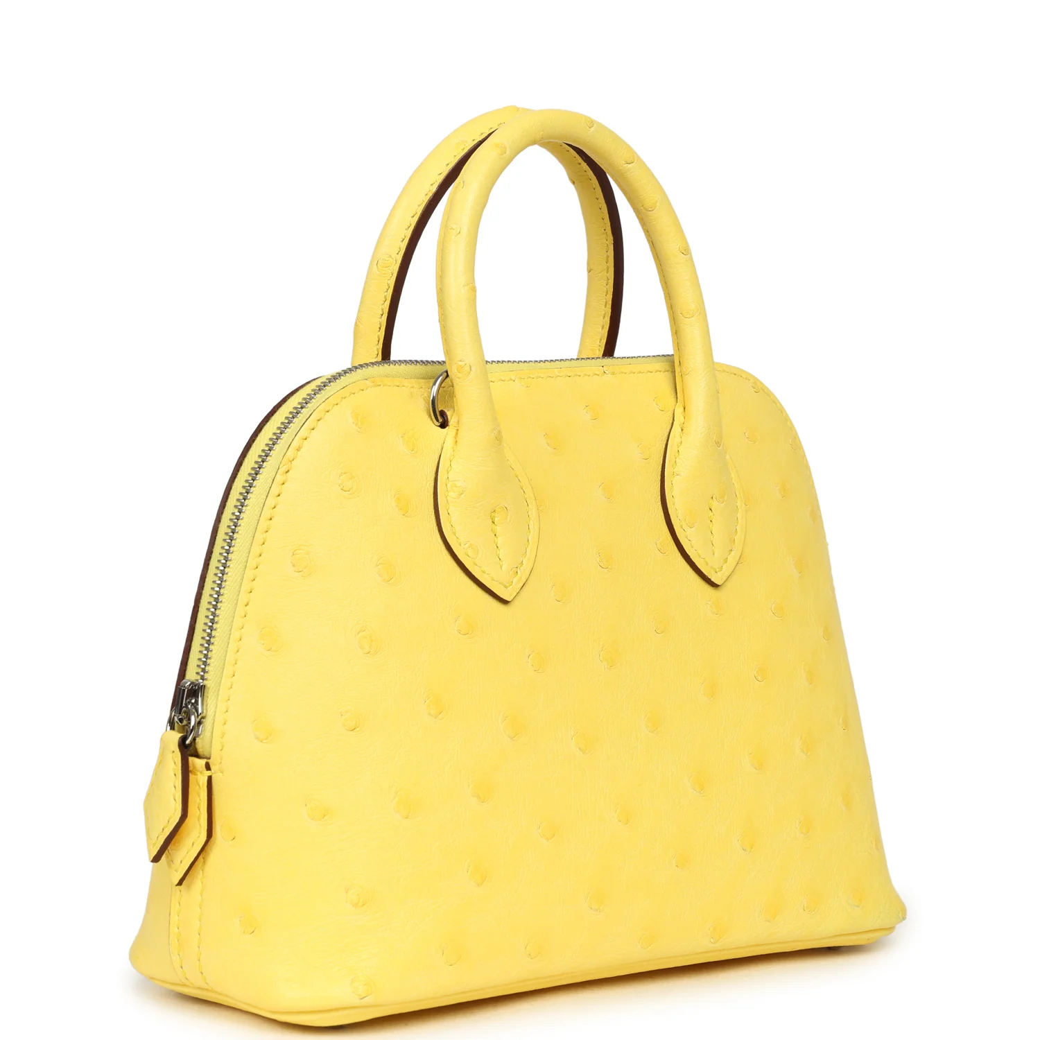HERMÈS 1923 Bolide Mini Jaune Citron Ostrich Palladium Hardware