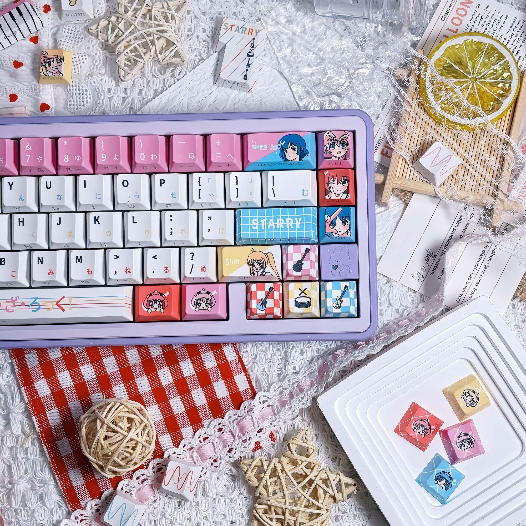 Bocchi the Rock! Kessoku Band Double-Printed Keycap Set – Cherry Profile PBT Dye-Sublimation Mini Kit – Shine-Through