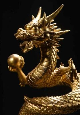 40CM Old Chinese Bronze Statue w/ dragon N3528