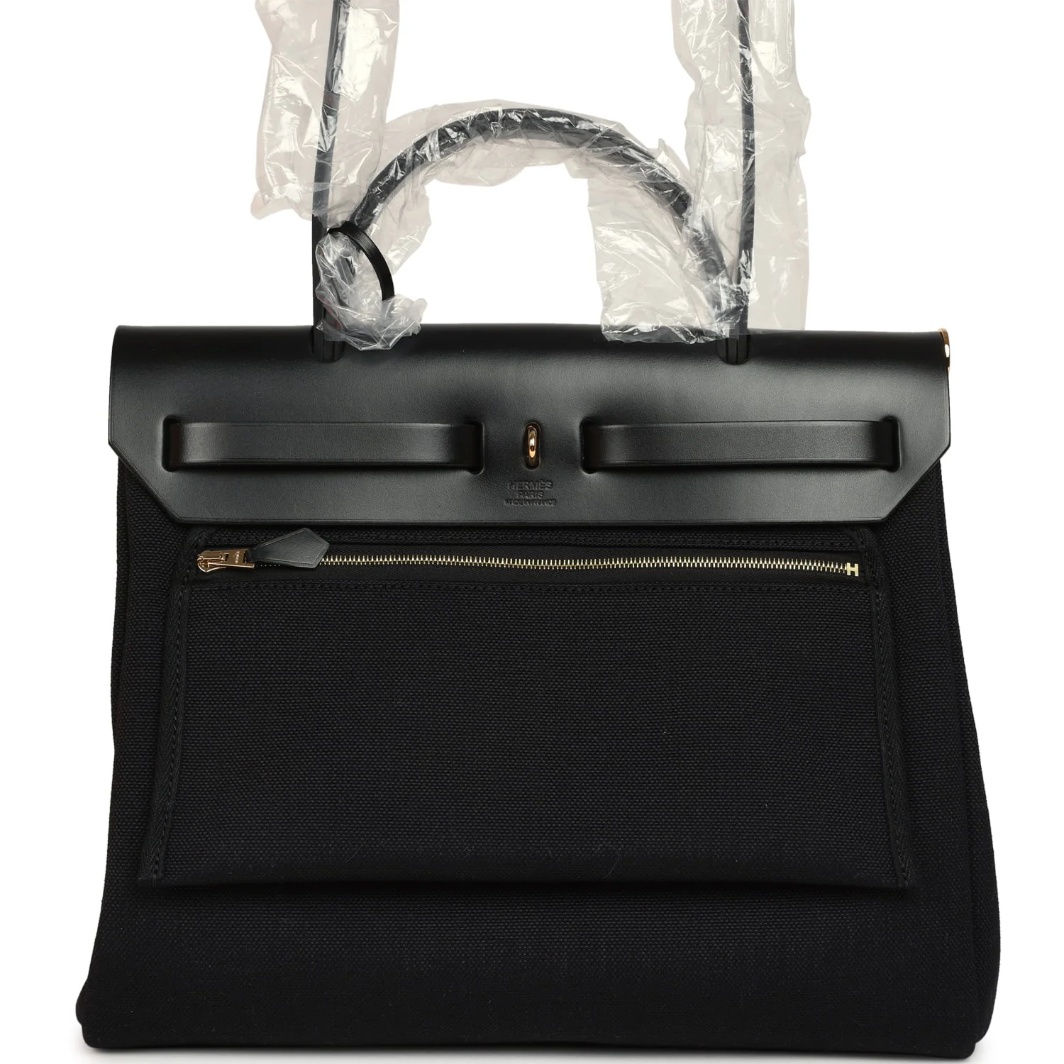 Hermes Herbag Zip 31 PM Black Toile Militaire Canvas, Vache Hunter Gold Hardware